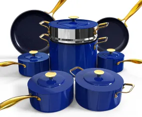 13pc Duralon Blue Luxury Edition Cookware Set, Healthy, Diamond Infused Nonstick Ceramic Coating