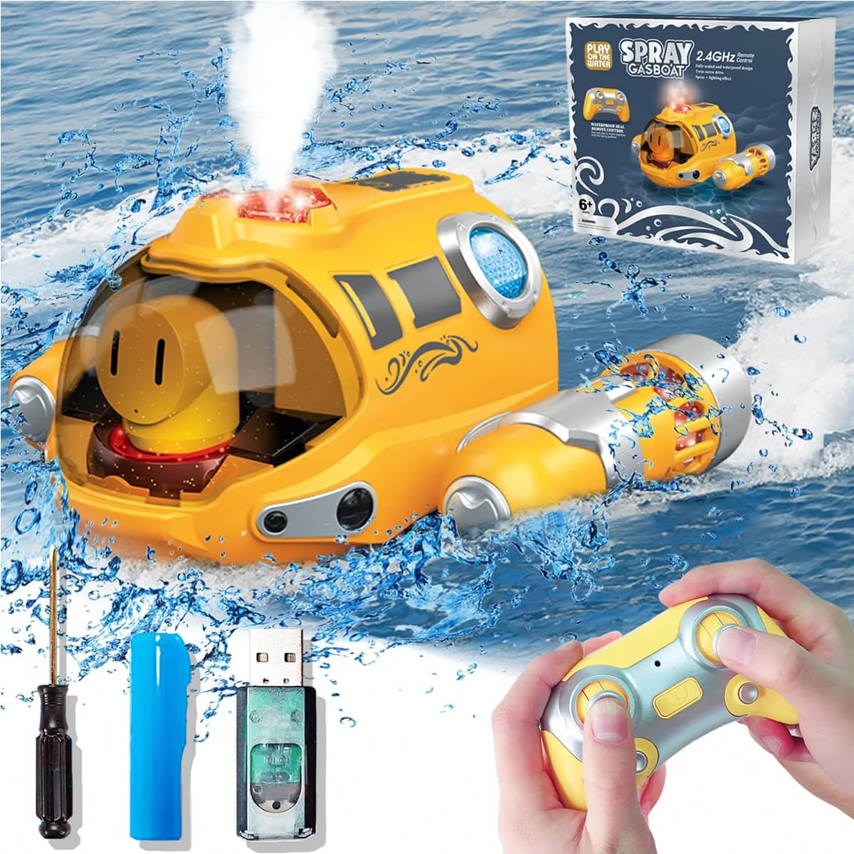 2.4GHz Remote Control Boat Spray Boat Twin Propeller Speedboat Waterproof Boat