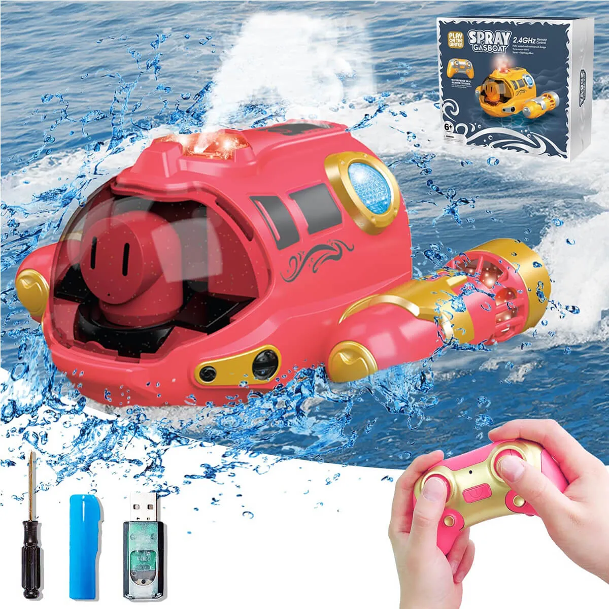 2.4GHz Remote Control Boat Spray Boat Twin Propeller Speedboat Waterproof Boat