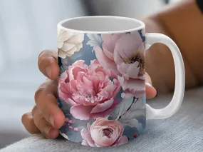 2D Pastel Wildflowers Design Coffee Mug, Ceramic Mug, Flower Mug