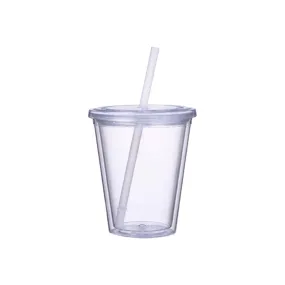 350ml Acrylic Tumbler Double Wall Insulated Cup with Straw