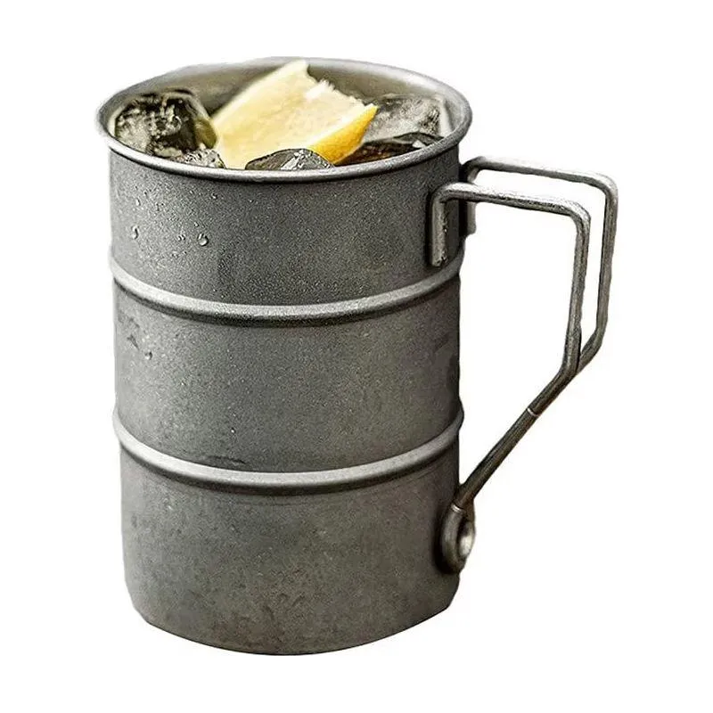 380Ml Retro Coffee Water Cup Industrial Style Oil Barrel Mug Outdoor Camping Picnic Beer Mug Drinking Utensils Stainless Steel