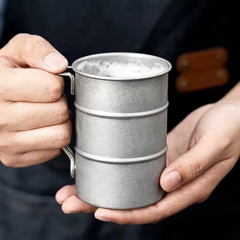 380Ml Retro Coffee Water Cup Industrial Style Oil Barrel Mug Outdoor Camping Picnic Beer Mug Drinking Utensils Stainless Steel