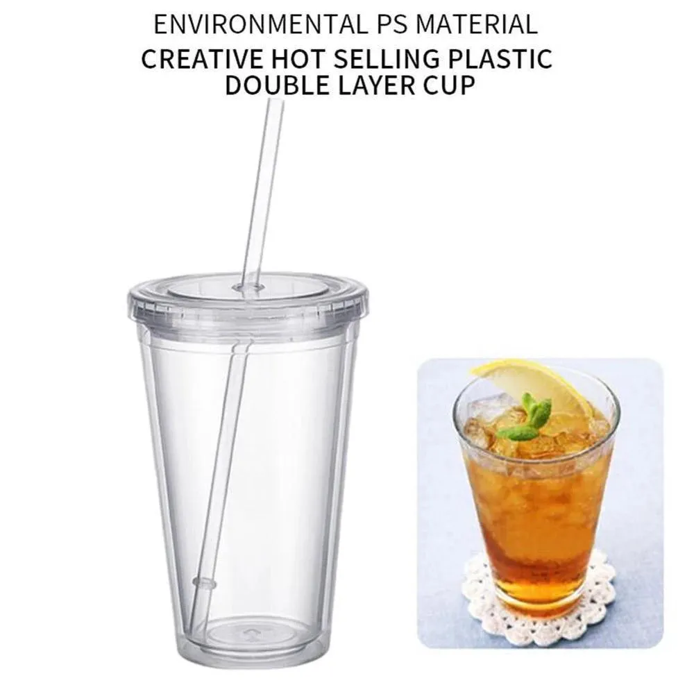 450ml Acrylic Tumbler Double Wall Insulated Cup with Straw