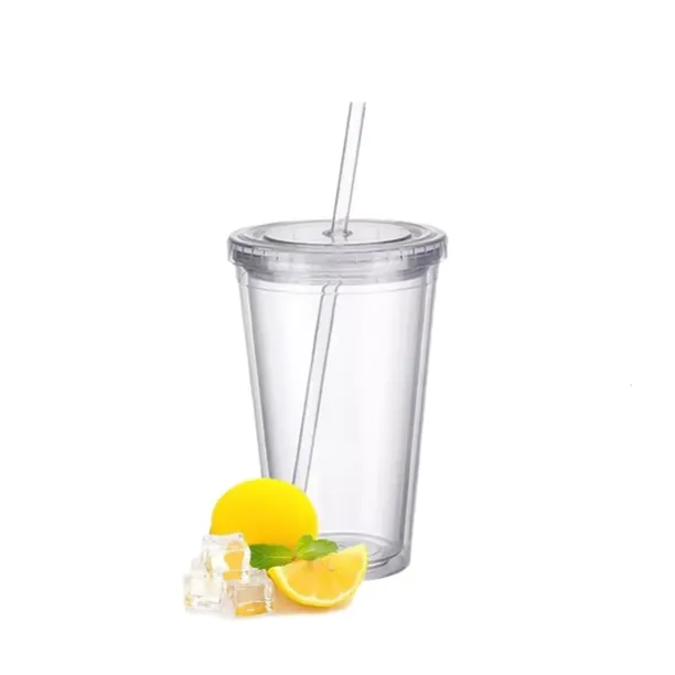 450ml Acrylic Tumbler Double Wall Insulated Cup with Straw