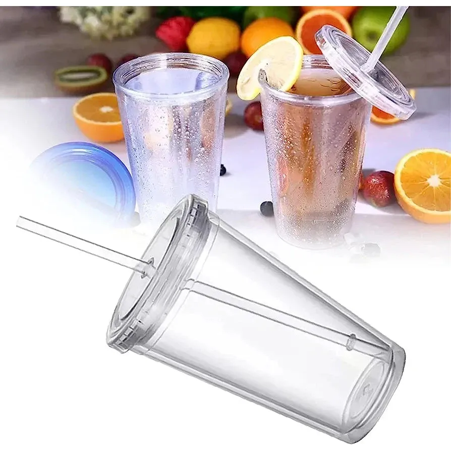 450ml Acrylic Tumbler Double Wall Insulated Cup with Straw