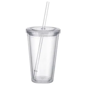 450ml Acrylic Tumbler Double Wall Insulated Cup with Straw