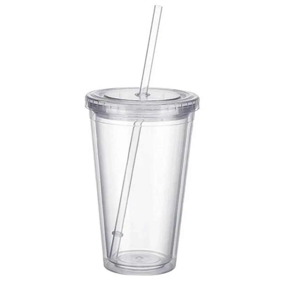 450ml Acrylic Tumbler Double Wall Insulated Cup with Straw