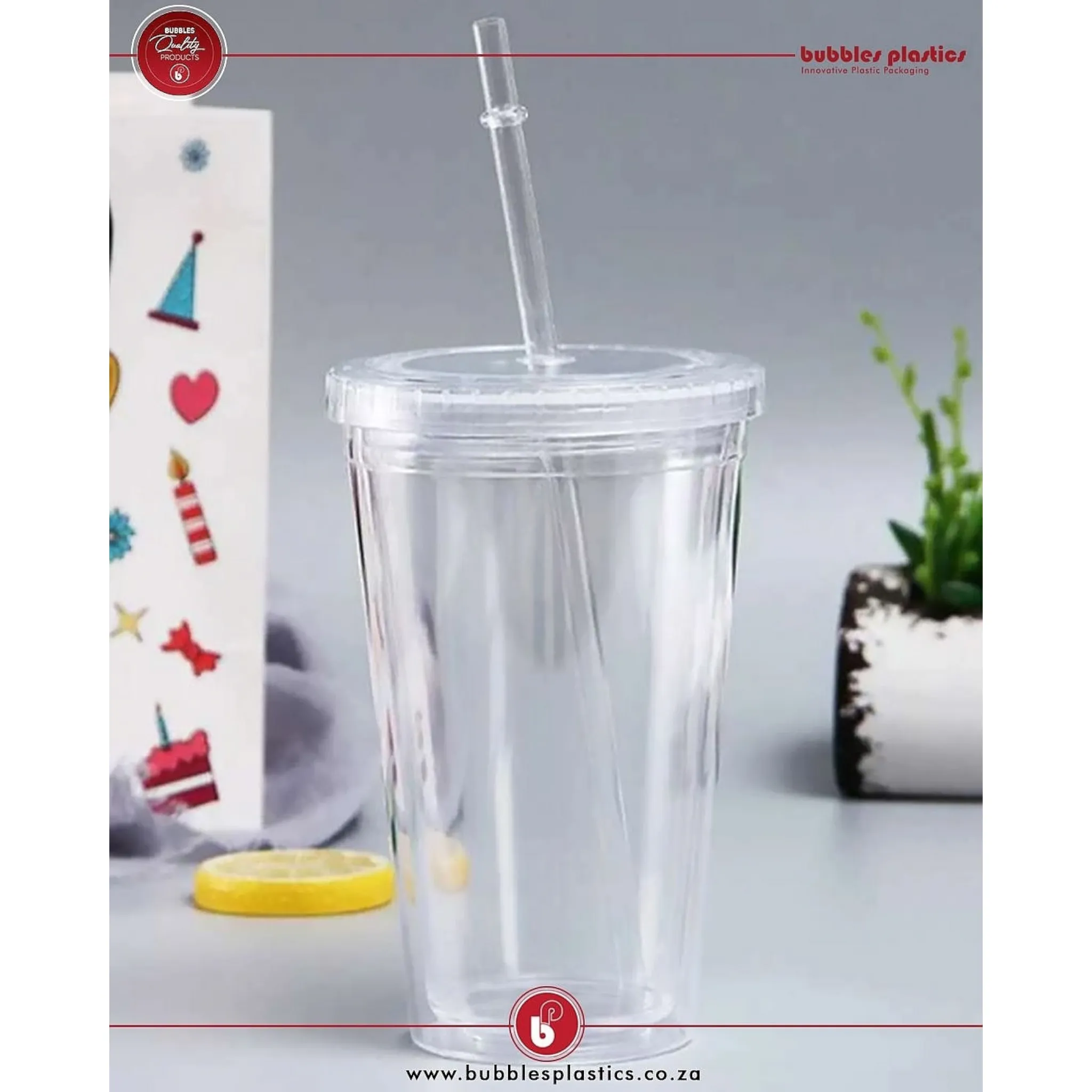 450ml Acrylic Tumbler Double Wall Insulated Cup with Straw