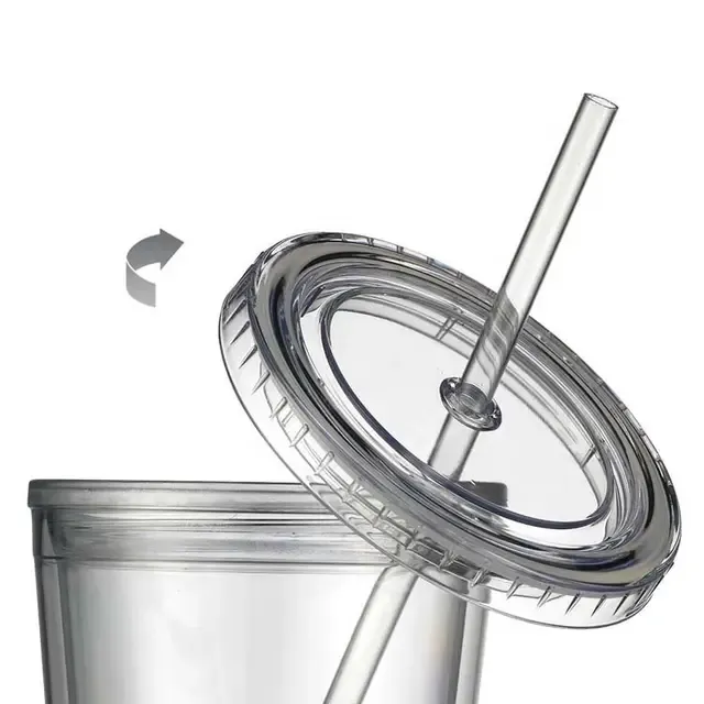 450ml Acrylic Tumbler Double Wall Insulated Cup with Straw