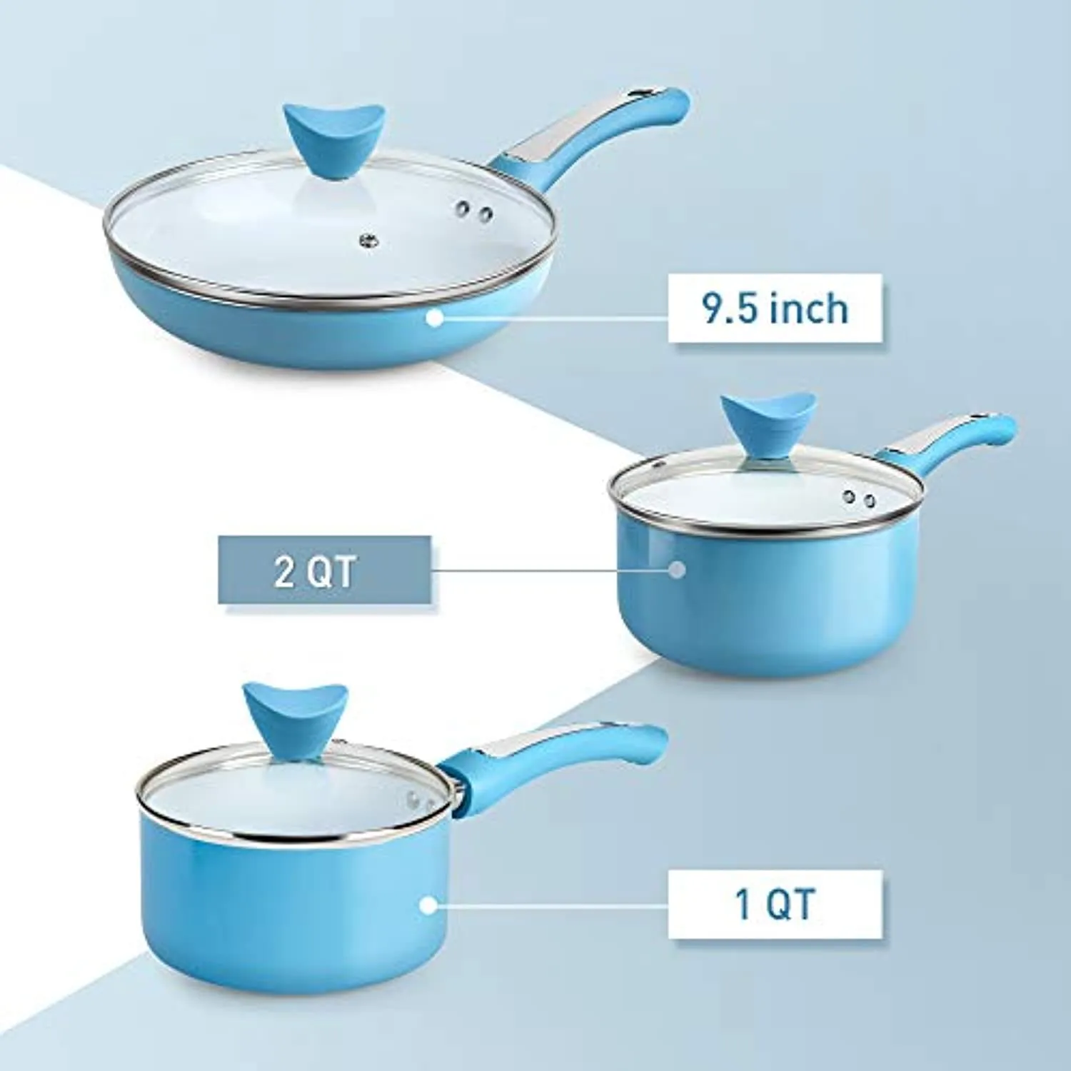 6 Pieces Nonstick Pots and Pans Set with Glass Lid Ceramic Cookware Set