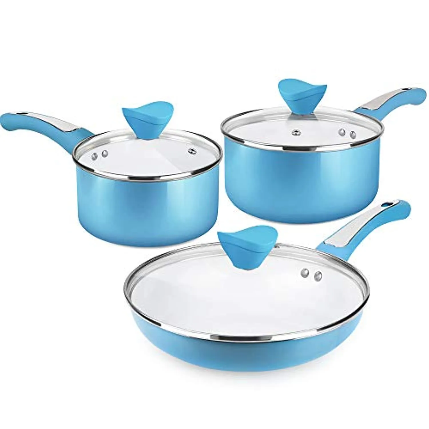 6 Pieces Nonstick Pots and Pans Set with Glass Lid Ceramic Cookware Set