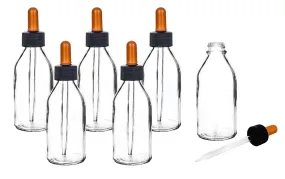 6PK Dropping Bottles, 100ml (3.3oz) - Screw Cap with Glass Dropper - Soda Glass