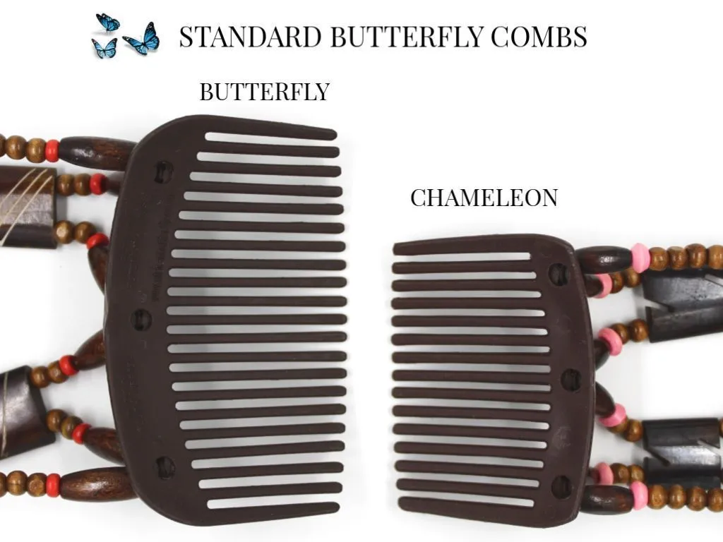 African Butterfly Chameleon Hair Comb - Ndebele Black 26