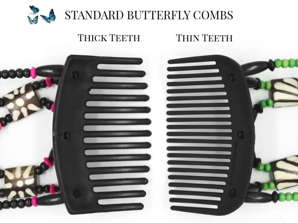 African Butterfly Thick Hair Comb - Stones & Bones Black 80