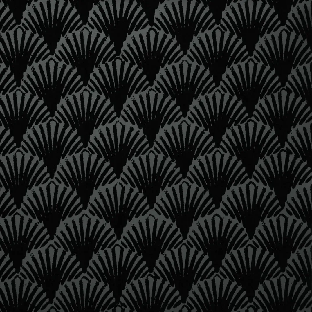 Art Deco Fans Velvet Flock Wallpaper in Noir by Burke Decor