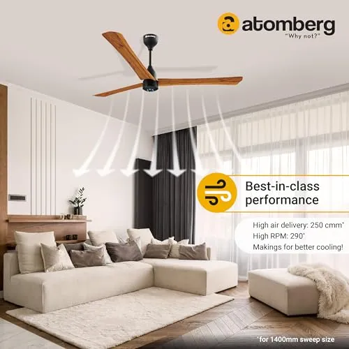 atomberg Renesa  1400mm BLDC Motor 5 Star Rated Ceiling Fans for Home with Remote Control | Upto 65% Energy Saving High Speed Fan with LED Lights | 2 1 Year Warranty (Oak Wood)