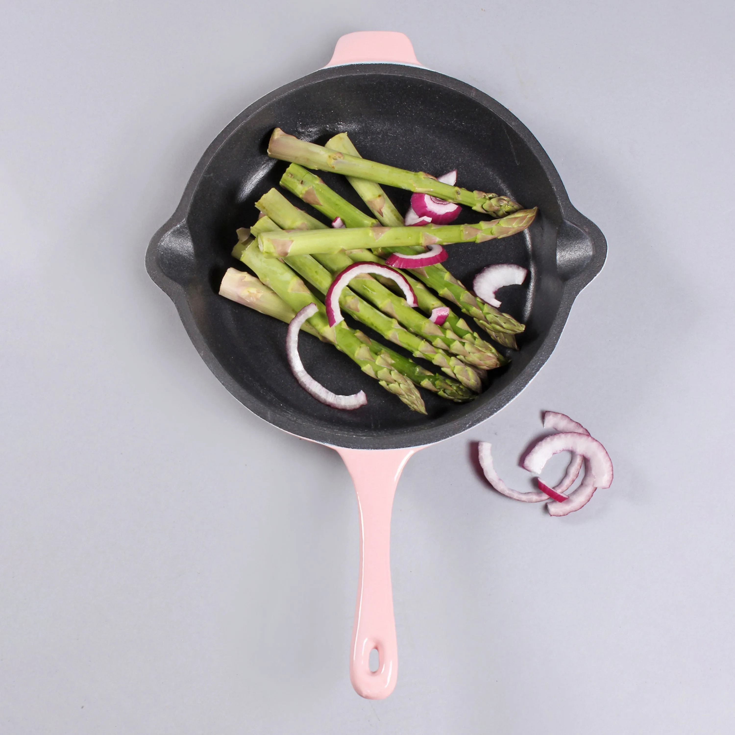 BergHOFF Neo 4pc Cast Iron Cookware Set, Grill Pan, Fry Pan & Oval Dutch Oven, Pink