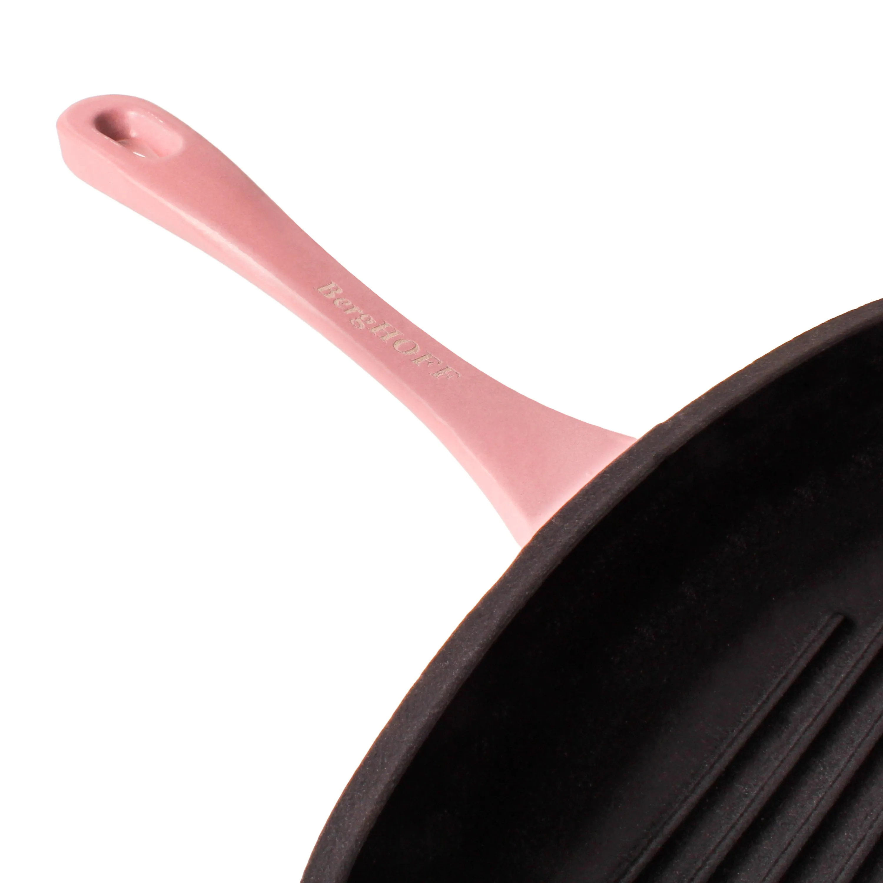 BergHOFF Neo 4pc Cast Iron Cookware Set, Grill Pan, Fry Pan & Oval Dutch Oven, Pink