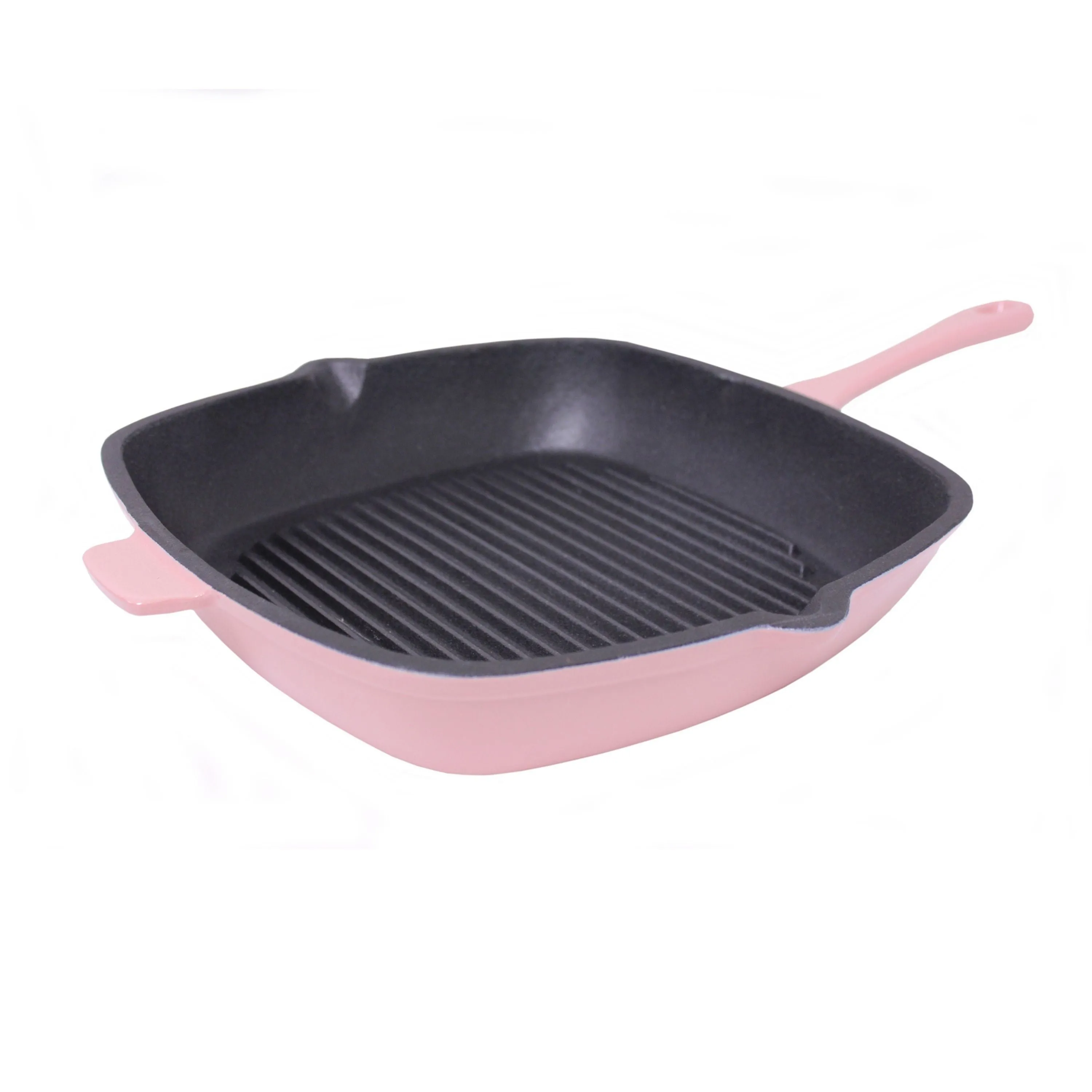 BergHOFF Neo 4pc Cast Iron Cookware Set, Grill Pan, Fry Pan & Oval Dutch Oven, Pink