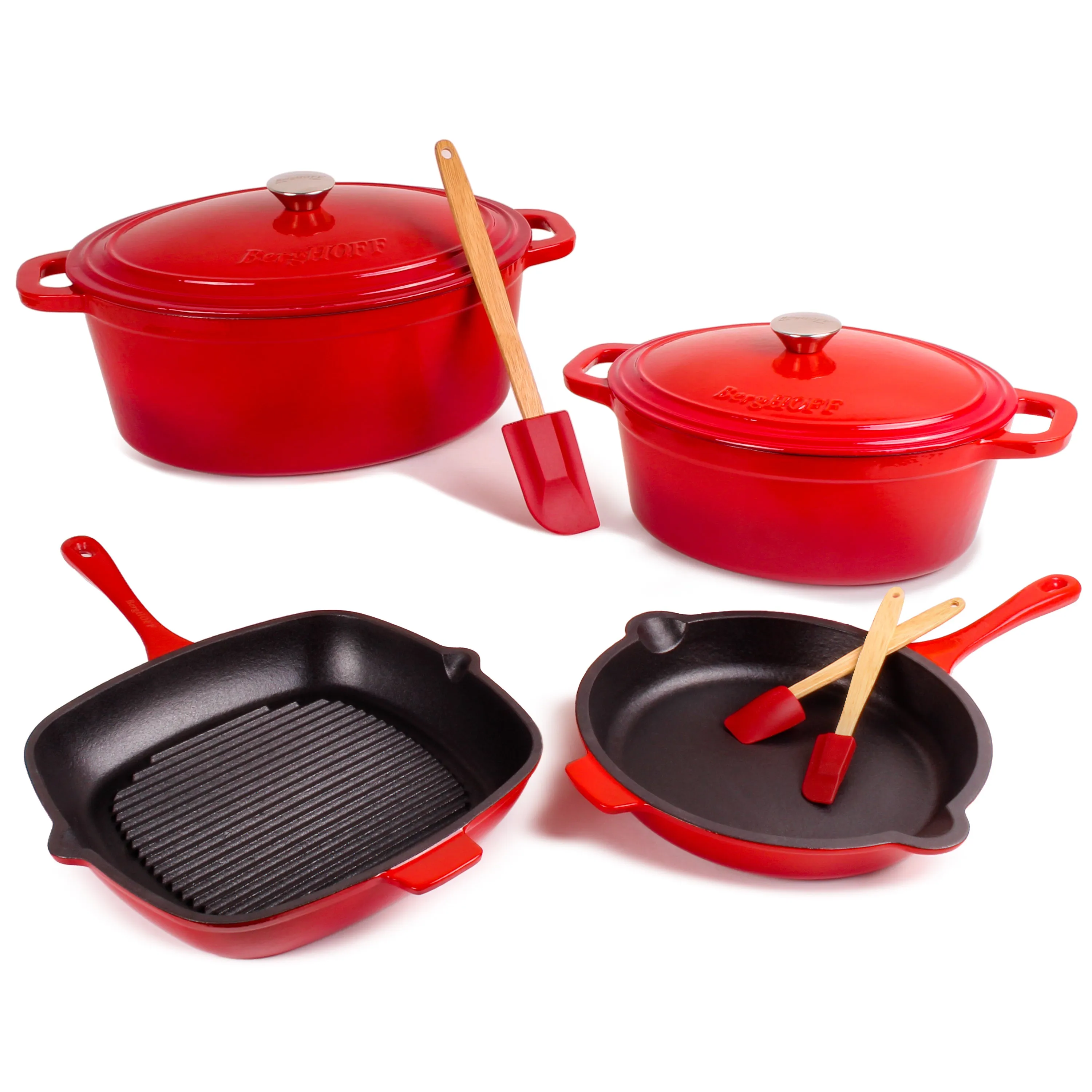 BergHOFF Neo 9pc Cast Iron Cookware Set, Red