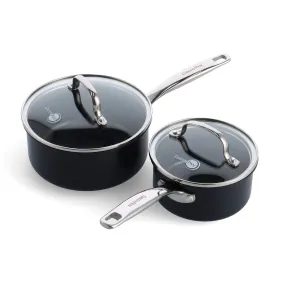 Chatham Black Ceramic Nonstick 1-Quart and 2-Quart Saucepan Set with Lids