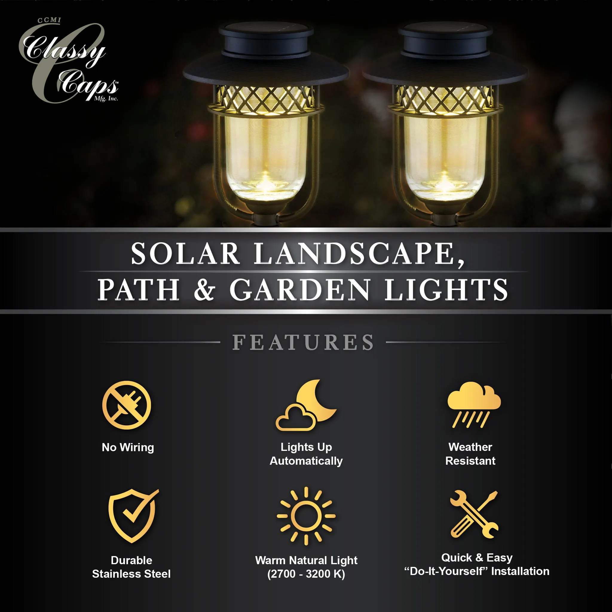 Classy Caps Black Stainless Steel Landscape, Path & Garden Light - 2 Pk GL1101