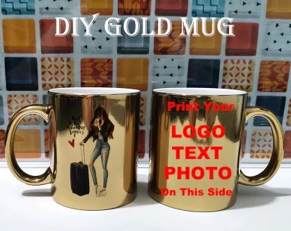 Custom Gold Mug - Personalize Photo Mug - Mug for Father, Grandpa Personalized Gifts for Dad - Photo, Logo, or Text - Tazas Personalizadas