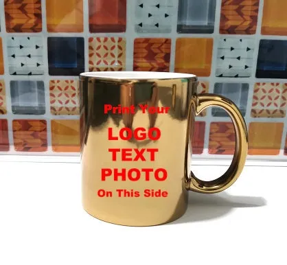 Custom Gold Mug - Personalize Photo Mug - Mug for Father, Grandpa Personalized Gifts for Dad - Photo, Logo, or Text - Tazas Personalizadas