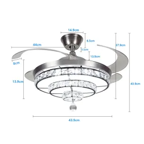 Depuley 36W Remote Crystal Ceiling Fan with Light 3-Blade Retractable LED Fan Chandelier Color  Changeable for Living Room Ect