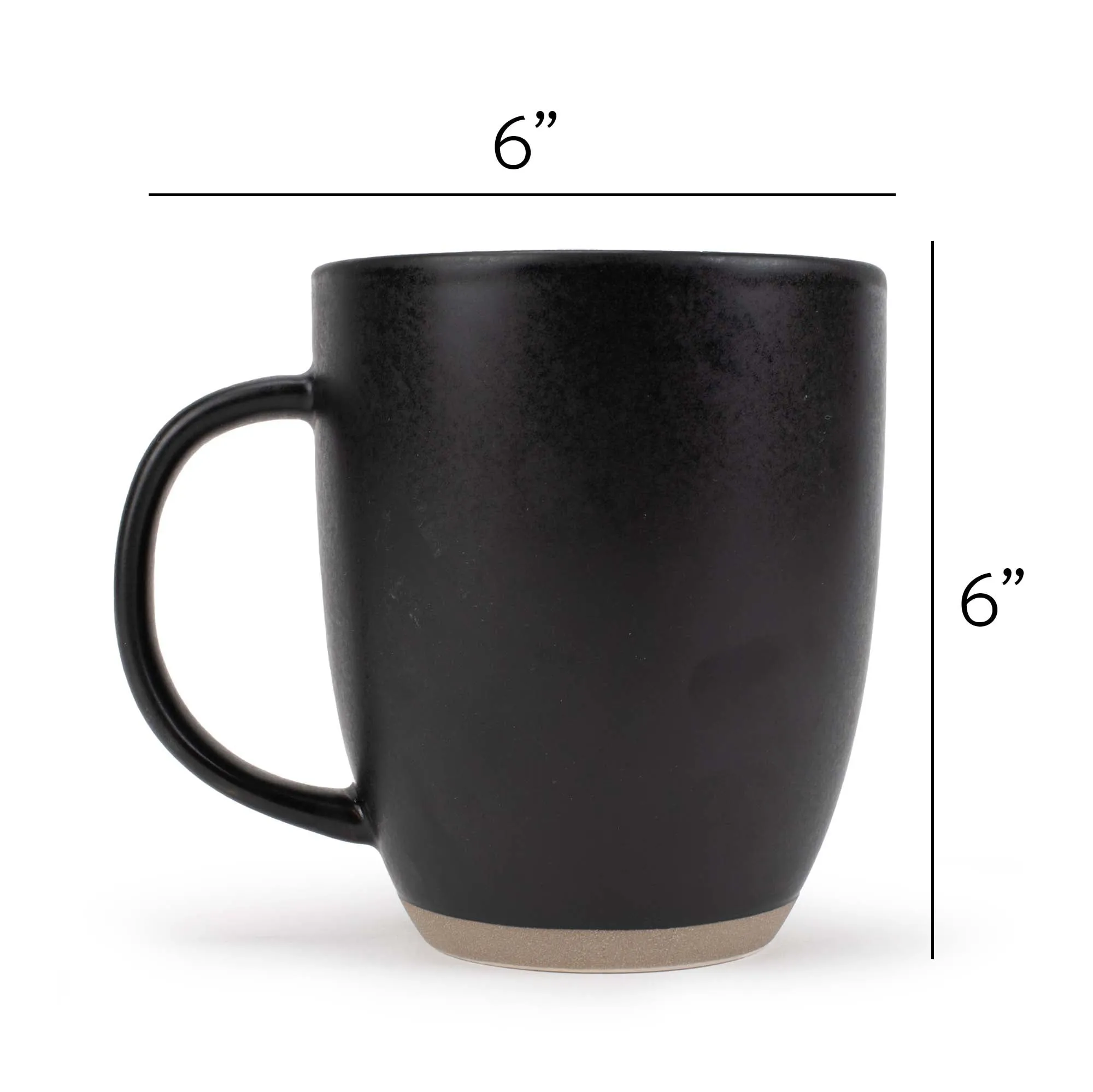 Elanze Designs Raw Clay Bottom Black 13 ounce Ceramic Coffee Mugs Set of 4