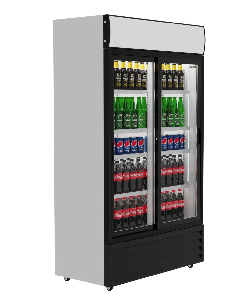 Empire Double Sliding Door Display Cooler with Merchandising Canopy - SS-P688WB-B