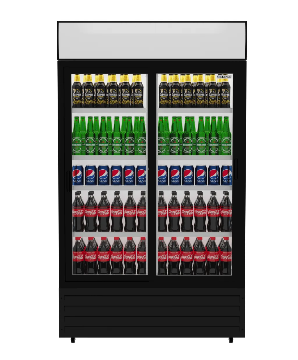 Empire Double Sliding Door Display Cooler with Merchandising Canopy - SS-P688WB-B