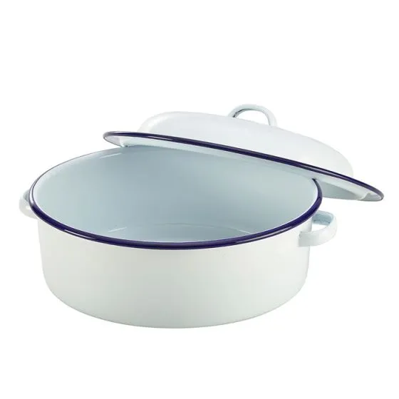 Falcon Enamel Round Roaster with Lid 20cm Blue / White