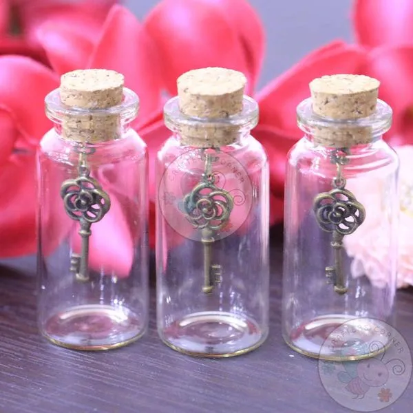 Glass Bottle with Charm (Rose Key)