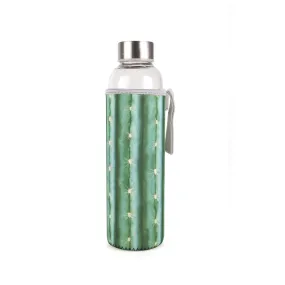 Glass Water Bottle Cactus Sleeve in Green