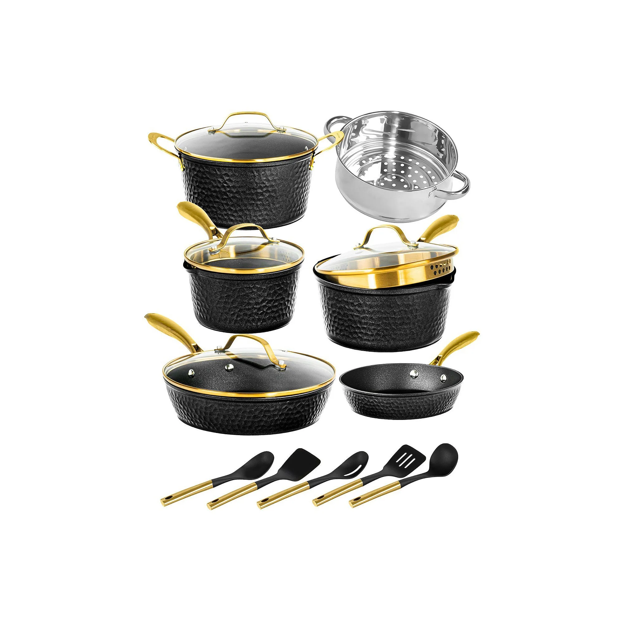 Granitestone Charleston Collection Hammered 15-Pc. Non-Stick Cookware Set - BLACK ONE SIZE