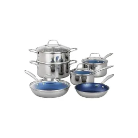 Granitestone Stainless Steel Blue 10-Pc. Cookware Set - BLUE ONE SIZE