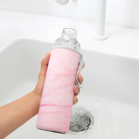 Kikkerland Glass Water Bottle & Sleeve - Pink Marble