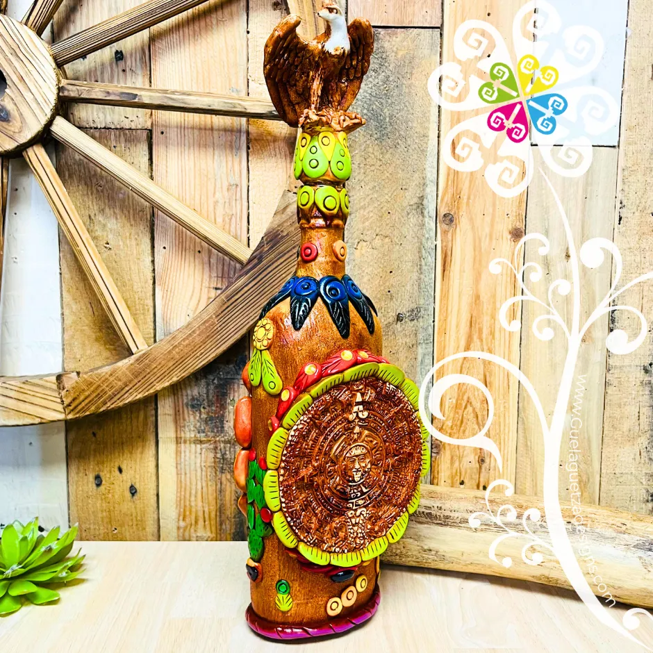 Large Calendario Glass Bottle Container - Epoxy Clay Tequila Glass Bottle