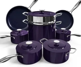 Lux 13-Pc Cookware Set, Ceramic Non-Stick, Premium Metal Lids with Flavor Channels, Ergonomic Stay-Cool Handles