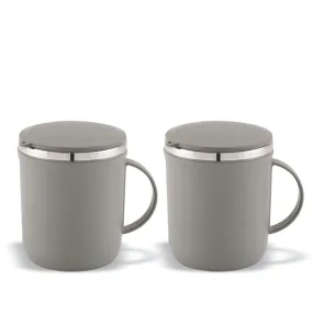 Magnus Espresso Mug | Grey Stainless Steel Coffee Mug 300ML With Lid and Handle | Wide Mouth Mug Keeps Beverages Hot & Cold 300ML (Set of 2 Pcs)