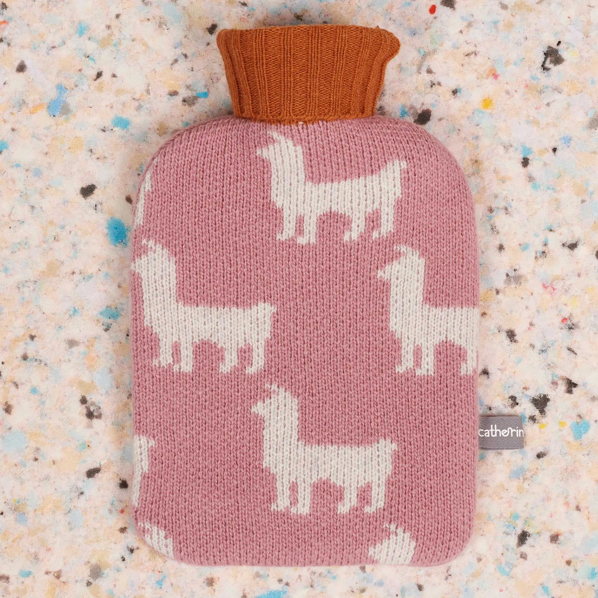 Mini Lambswool Kids Hot Water Bottle Set - Dusky Pink Llamas