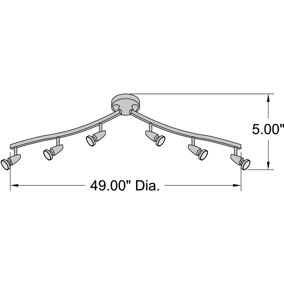 Mirage 6 Light Adjustable LED Track Light Fixture, Brushed Steel