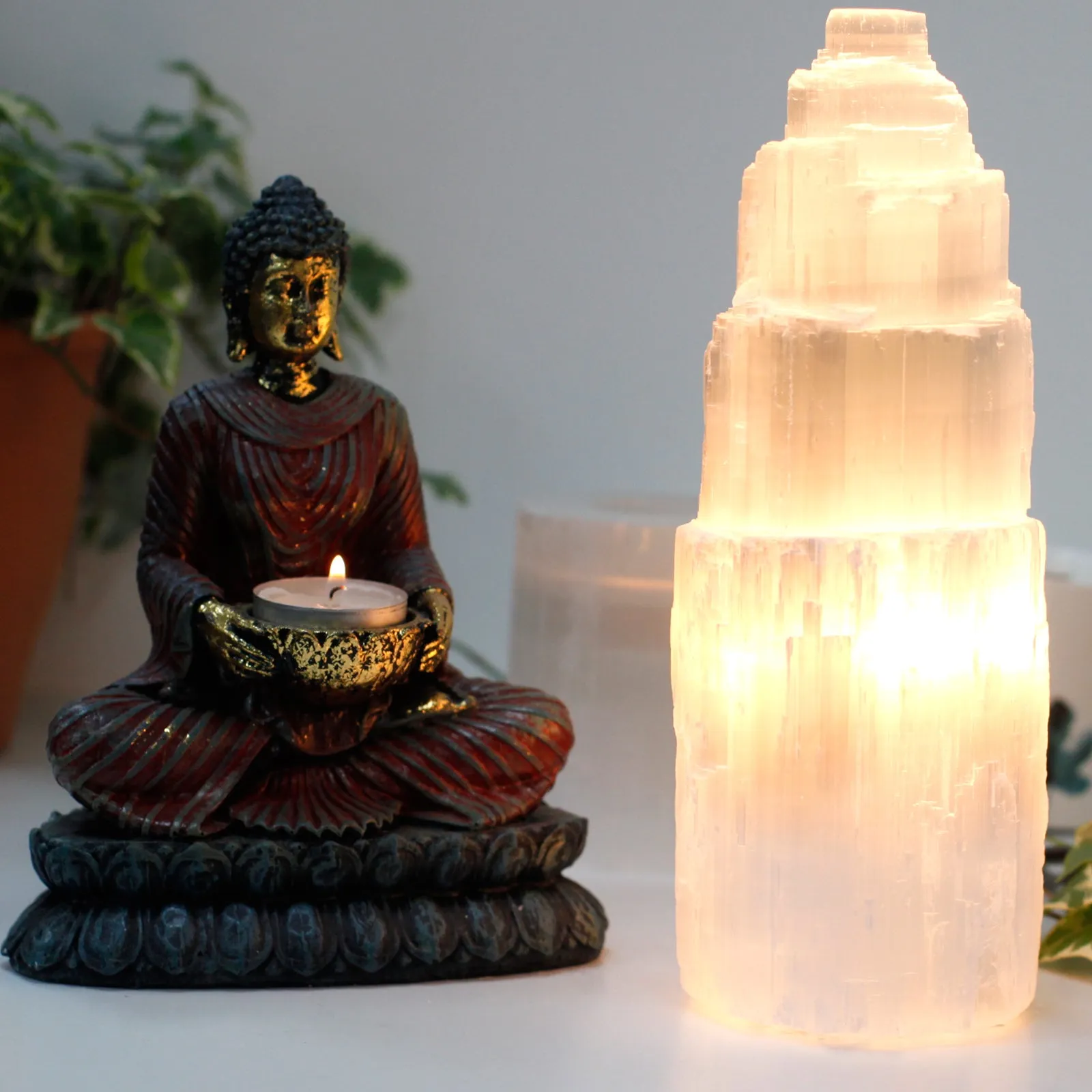 Natural Selenite Tower Lamps - Three Sizes