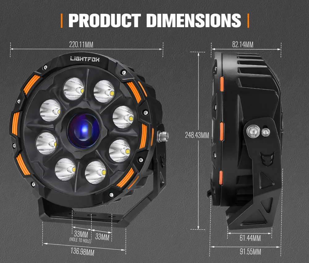 Pair 9inch Osram Laser LED Driving Lights 1Lux @ 2,226m 15,046Lumens