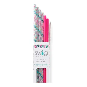 Party Animal   Hot Pink Reusable Straw Set