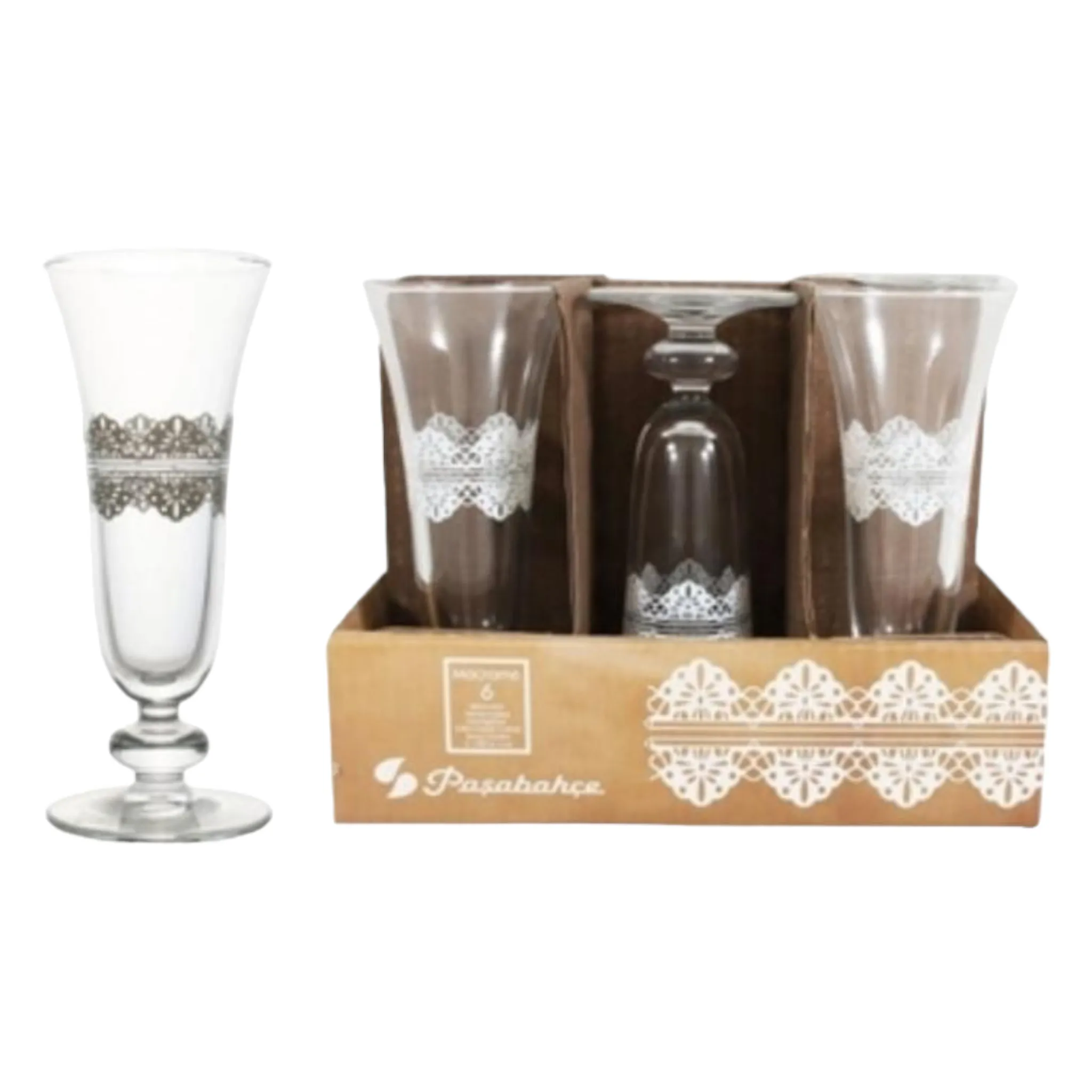 Pasabahce Macrame Turkish Tea Cup 180ml Glass Tumbler 6pack 40753