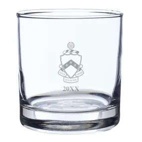 Phi Tau Engraved Year Rocks Glass