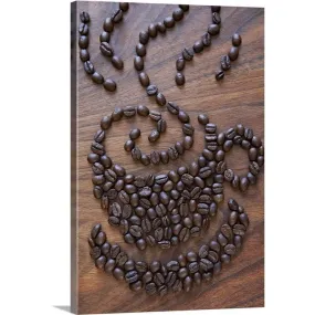 "A cup of coffee illustrated using coffee beans" Canvas Wall Art